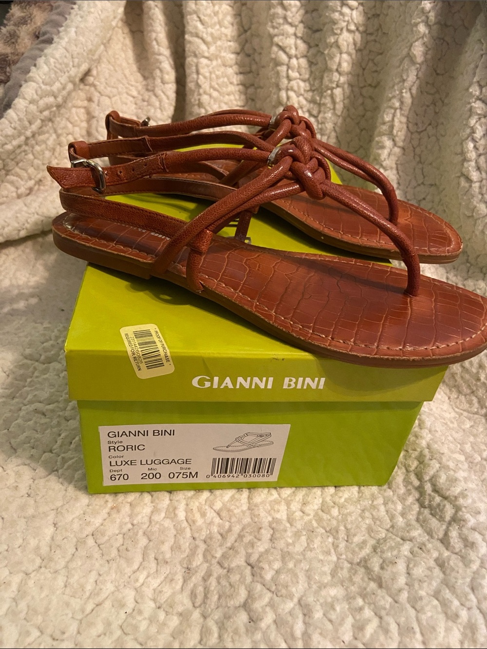 Gianni Bini Cognac Brown Knotted Leather Toe-Strap Sandals